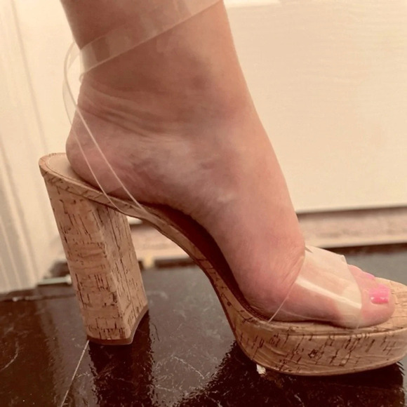 Steve Madden Lessa Clear Platform Ankle Strap  peep toe chunk heels size 10 - Picture 13 of 14